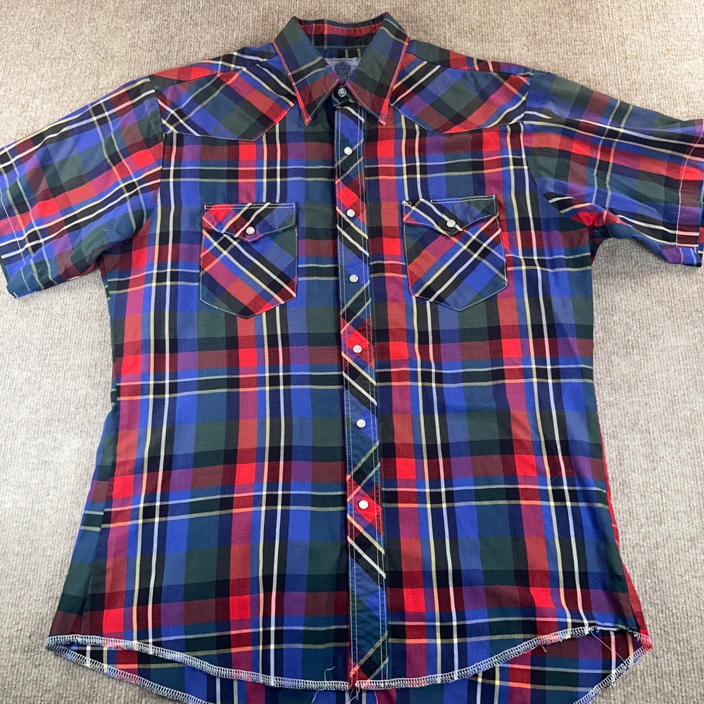 American Heritage Mens Plaid Western Pearl Snap‎ Shirt Short Sleeve Multi-Color